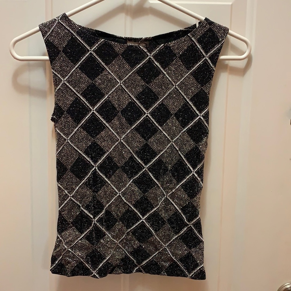 Y2K Silver and Black Glitter Tank Small NWT